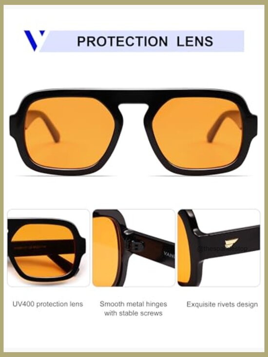Oversized Retro Square Aviator Sunglasses with UV400 Protection main image 6